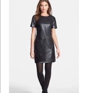 Halogen Black Leather and Ponte Sheath Dress XS